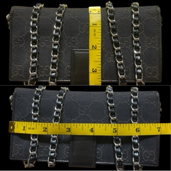 Gucci Canvas Monogram & Leather Snap Wallet with Black & Silver Crossbody Chain - Picture 3 of 16